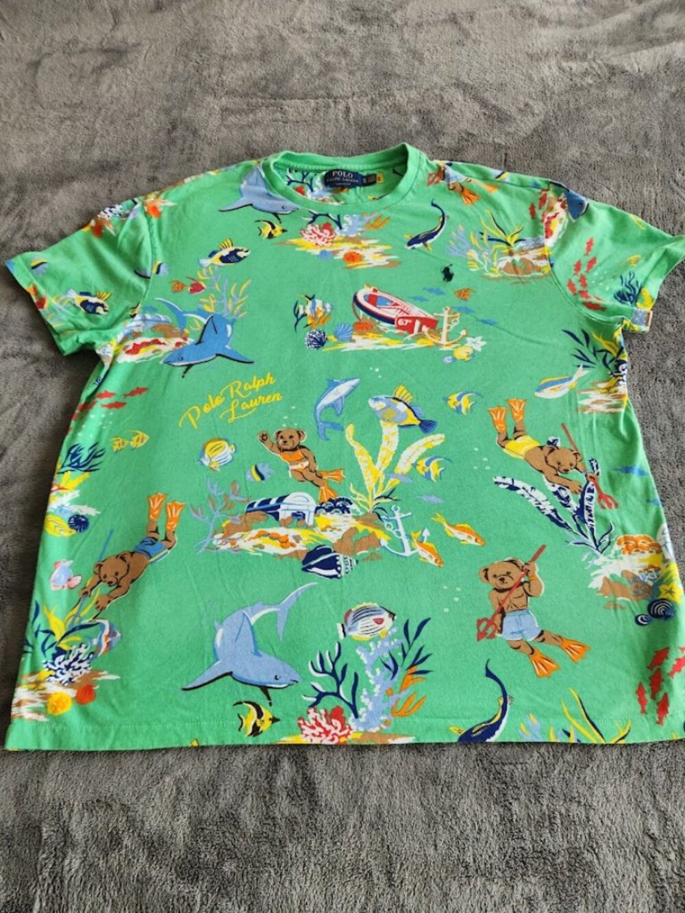 Polo Ralph Lauren Mens Diving Bear All Over Print Graphic T Shirt XL Rare